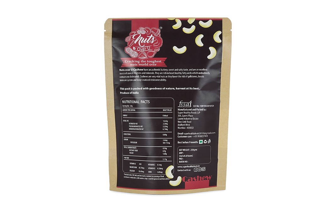 Nuts Over U Cashews    Pack  250 grams